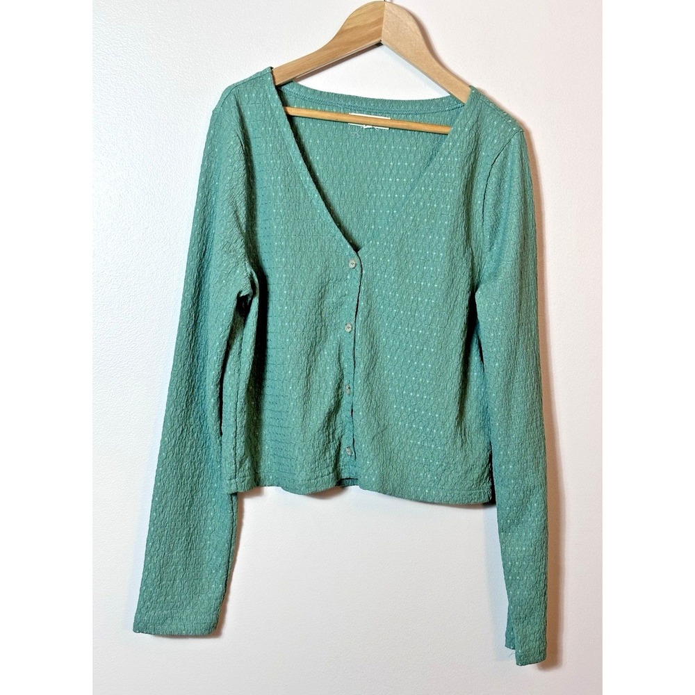 Madewell‎ Top Womens Medium Green Pointelle Cardigan Button Front Sweater V Neck